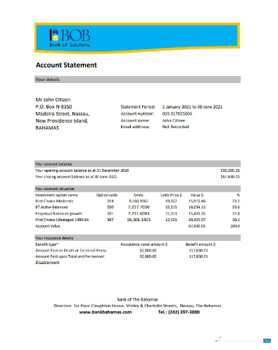 Download Bahamas Bank of the Bahamas bank statement excel Photoshop template